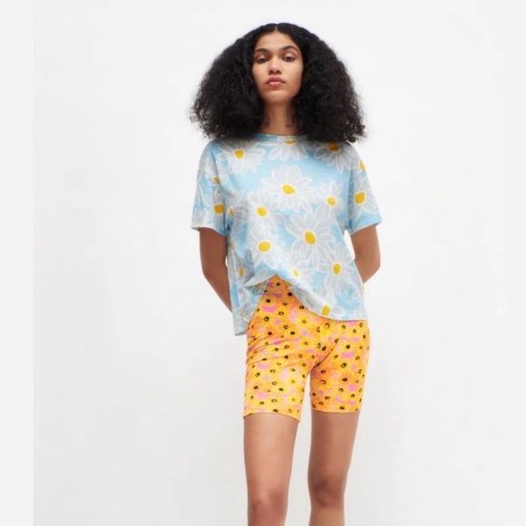 ZARA TRF Blue Daisies Cropped Cotton Tee S - Picture 2 of 9